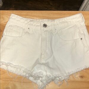 SHEIN White Frayed Hem Jean Shorts